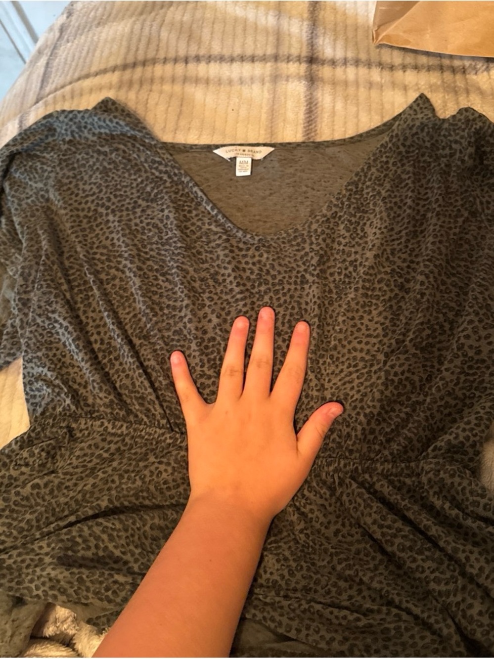 Lucky Brand Heather cheetah print green top with flared sleeves